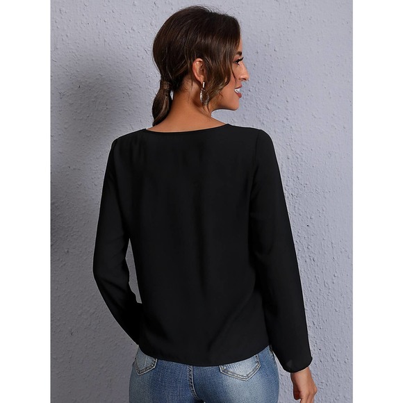 Keyhole Neck long sleeve Blouse black - Picture 4 of 11